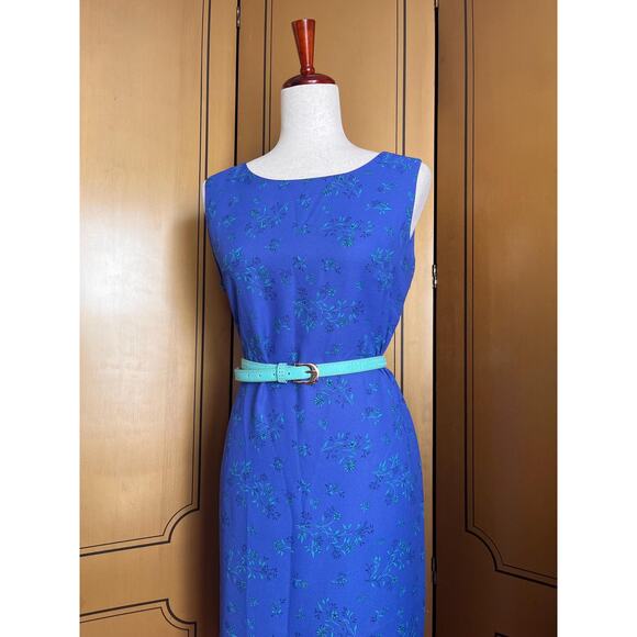 Vintage summer dress in blue with flowers and sleeveless, size L - Picture 2 of 6